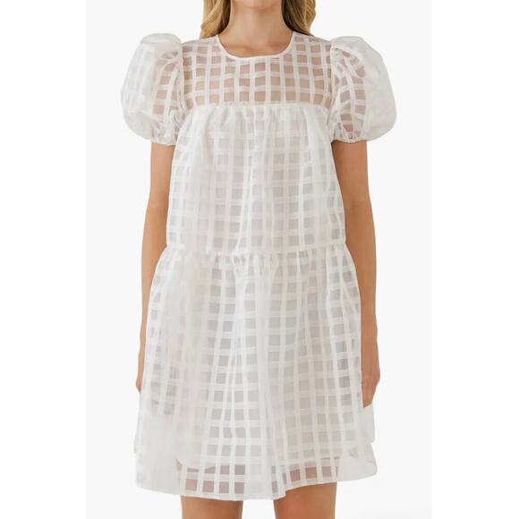 Anthropologie English Factory Woman White Gridded Puff Sleeve Dress, Siz… - Picture 3 of 11